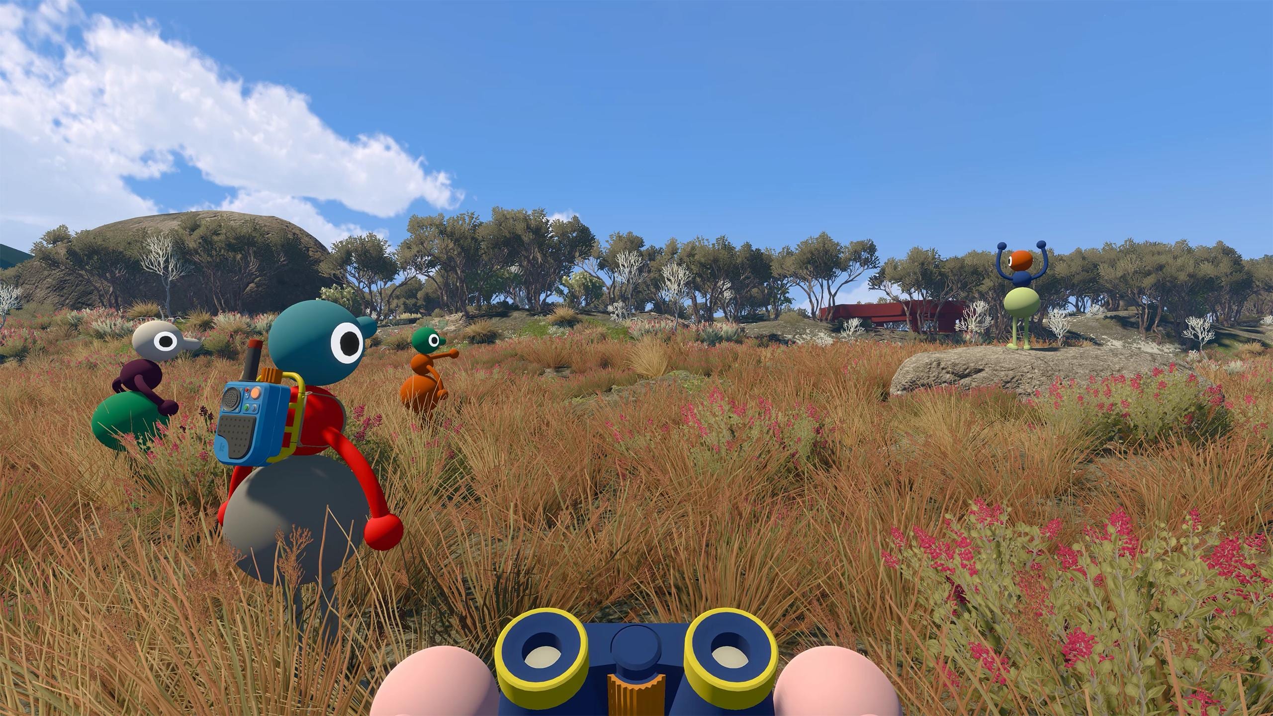 Big Walk gameplay — three players crossing a colorful island playground