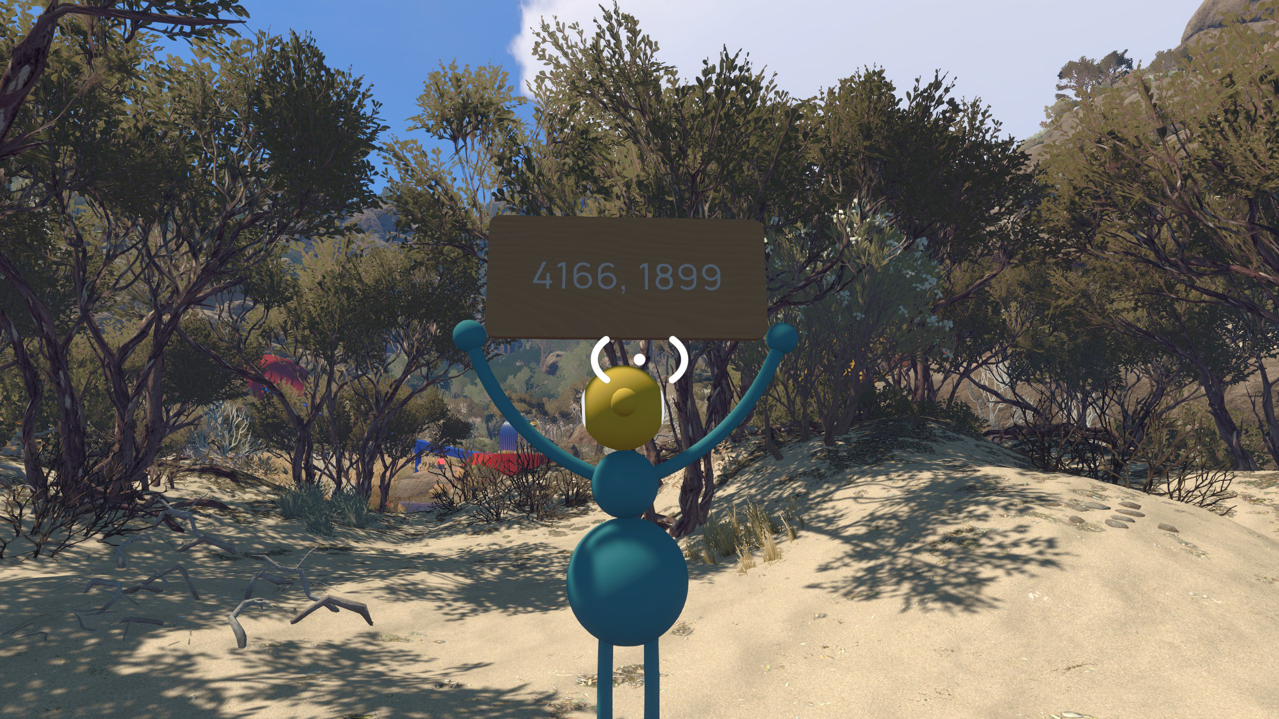 Close-up of the number puzzle sign: a player holds up the wooden "4166, 1899" sign next to the puzzle structure